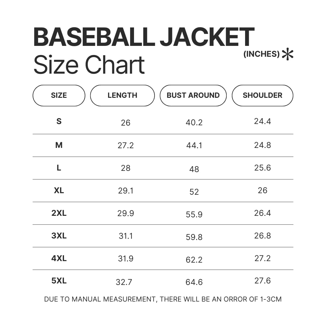 Baseball Jacket Size Chart - Mob Psycho 100 Shop