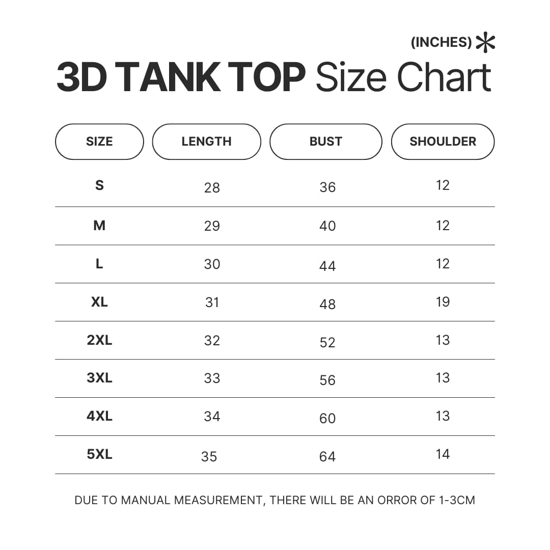 3D Tank Top Size Chart - Mob Psycho 100 Shop