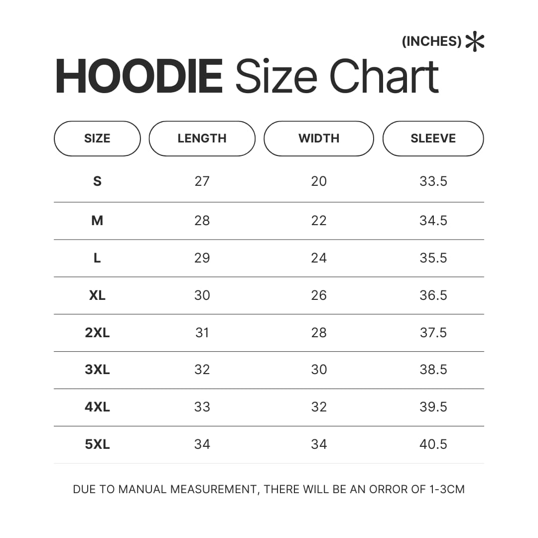 Hoodie Size Chart - Mob Psycho 100 Shop