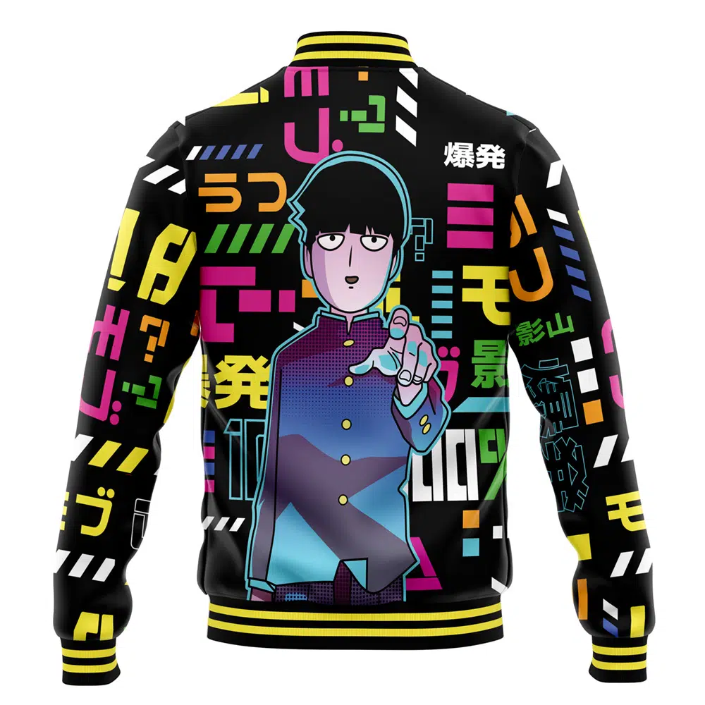 Shigeo Kageyama Mob Psycho 100 Varsity Jacket 3L BACK Mockup - Mob Psycho 100 Shop